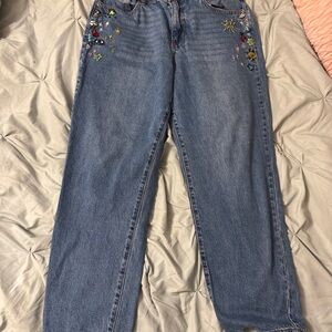 Whimsical Embroidered Blue Jeans